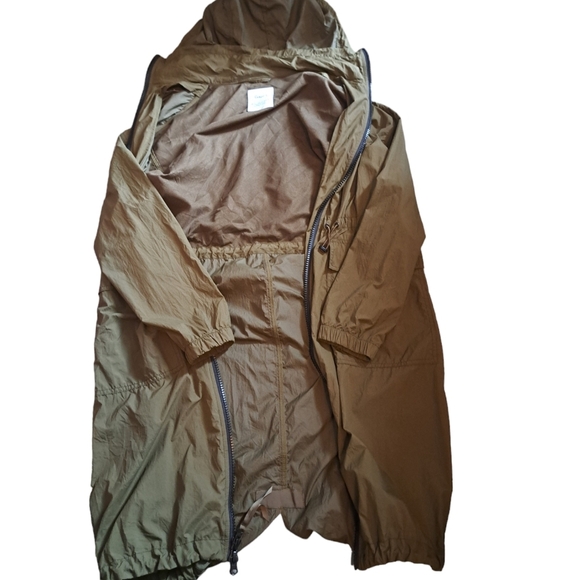 GAP FIT long lightweight jacket army green nylon hooded water resistant zip SM - Picture 3 of 9